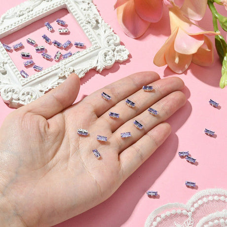 Preciosa Crystal Baguette Mellemleds Perler – Sølvbelagt Messing Med Violet (7x3mm) - Uniq Perler - 123005
