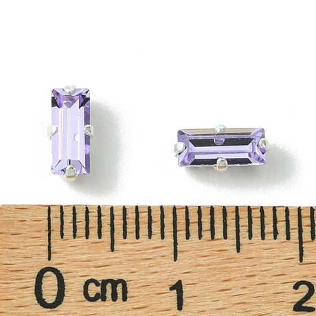 Preciosa Crystal Baguette Mellemleds Perler – Sølvbelagt Messing Med Violet (7x3mm) - Uniq Perler - 123005
