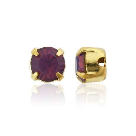 Preciosa Crystal Chaton Med Fatning – Amethyst Opal, Forgyldt Messing (4,4~4,6mm) 6 stk. - Uniq Perler - 122963