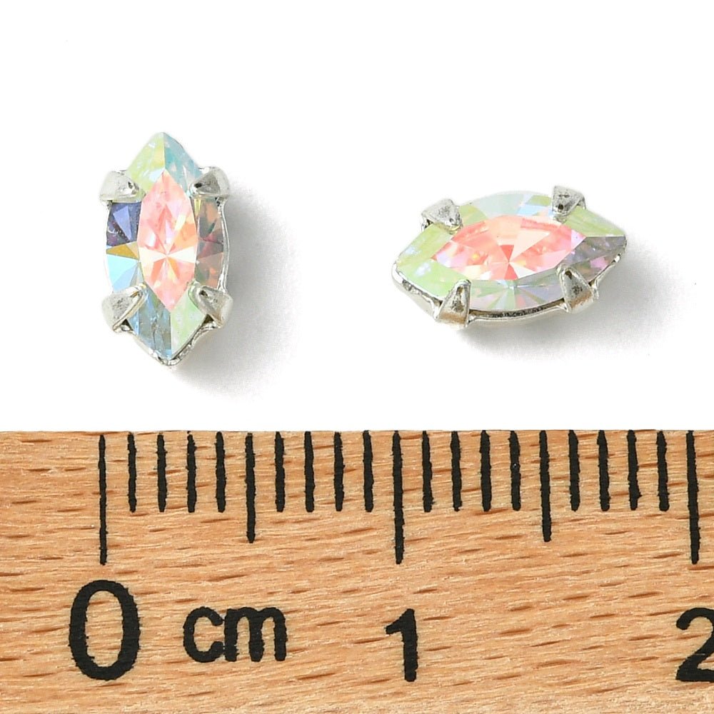 Preciosa Crystal Navette Mellemled – Crystal AB, Sølvbelagt Messing (8x4mm) - Uniq Perler - 122973