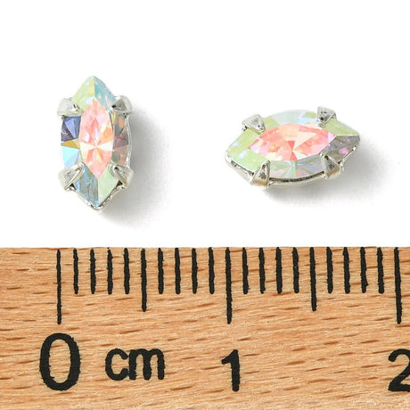 Preciosa Crystal Navette Mellemled – Crystal AB, Sølvbelagt Messing (8x4mm) - Uniq Perler - 122973