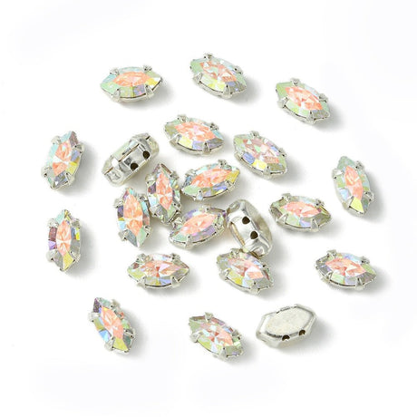 Preciosa Crystal Navette Mellemled – Crystal AB, Sølvbelagt Messing (8x4mm) - Uniq Perler - 122973