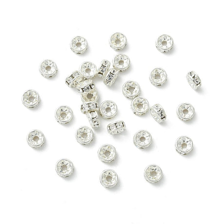 Preciosa Crystal Rondel Mellemleds Perler – Forsølvet Messing Med Chatons (4,5mm) 4 stk. - Uniq Perler - 124346