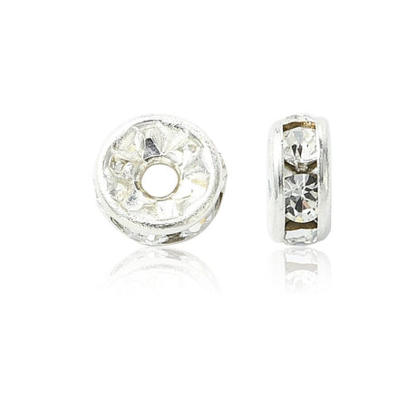 Preciosa Crystal Rondel Mellemleds Perler – Forsølvet Messing Med Chatons (4,5mm) 4 stk. - Uniq Perler - 124346