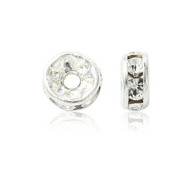 Preciosa Crystal Rondel Mellemleds Perler – Forsølvet Messing Med Chatons (4,5mm) 4 stk. - Uniq Perler - 124346
