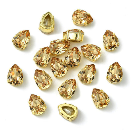 Preciosa MAXIMA– Dråbeformet, 18K Forgyldt Indfatning, Light Colorado Topaz (14x10mm) - Uniq Perler - 123160