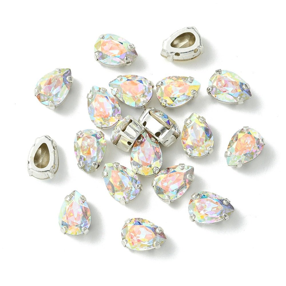 Preciosa MAXIMA – Dråbeformet, Sølvbelagt Indfatning, Crystal AB (10x7mm) - Uniq Perler - 123212