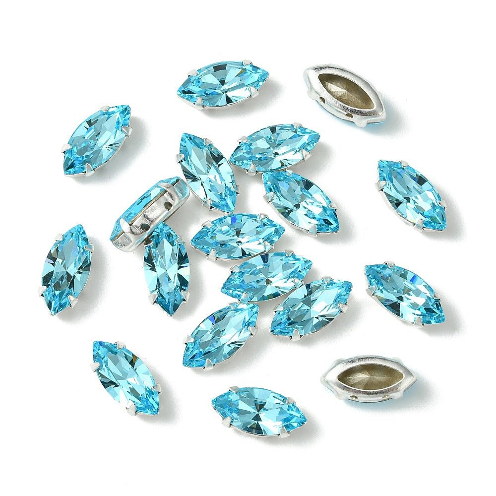 Preciosa Maxima Krystal Navette – Sølv, Aqua Bohemica (15x7mm) - Uniq Perler - 122981