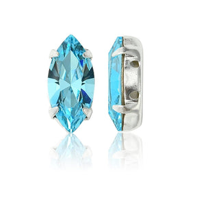 Preciosa Maxima Krystal Navette – Sølv, Aqua Bohemica (15x7mm) - Uniq Perler - 122981