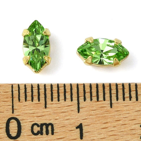 Preciosa MAXIMA Krystal Sy - På Sten – Navette, Peridot i 18K Forgyldt Indfatning (8x4mm) - Uniq Perler - 122960