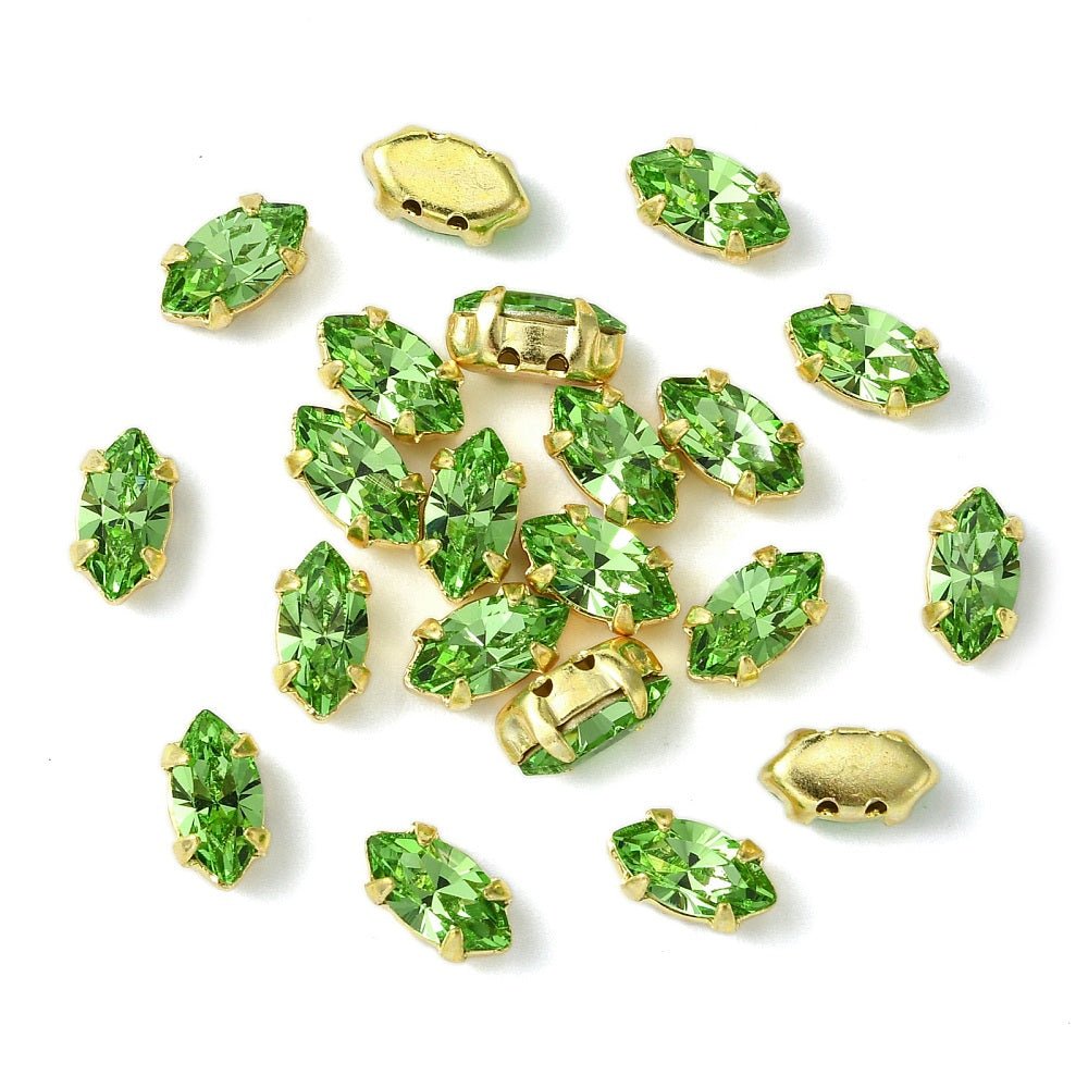 Preciosa MAXIMA Krystal Sy - På Sten – Navette, Peridot i 18K Forgyldt Indfatning (8x4mm) - Uniq Perler - 122960