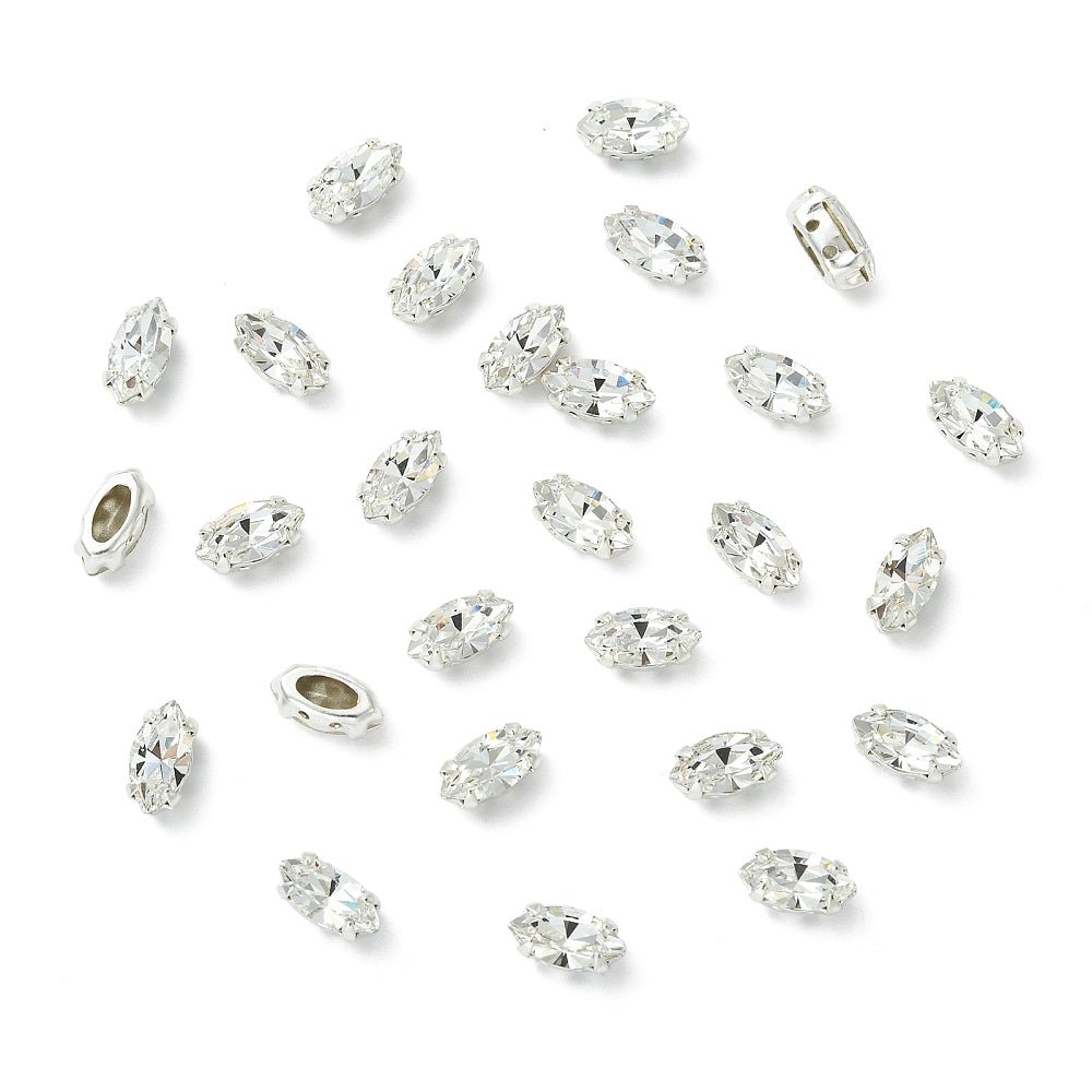 Preciosa MAXIMA – Navette, Klar Krystal, Sølvbelagt Messing (10x5mm) - Uniq Perler - 123075