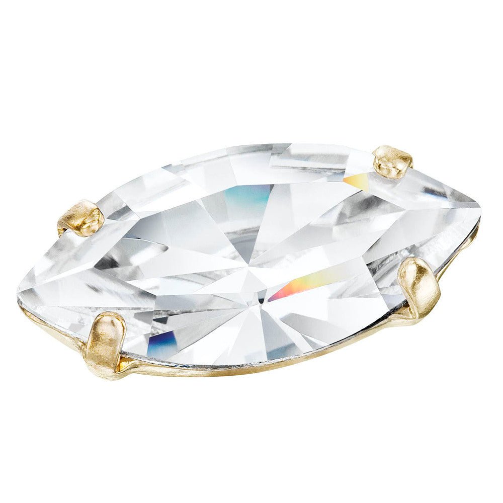 Preciosa Navette Sew-On Crystal Link – 18K Gold-plated Brass With Crystal (8x4mm)