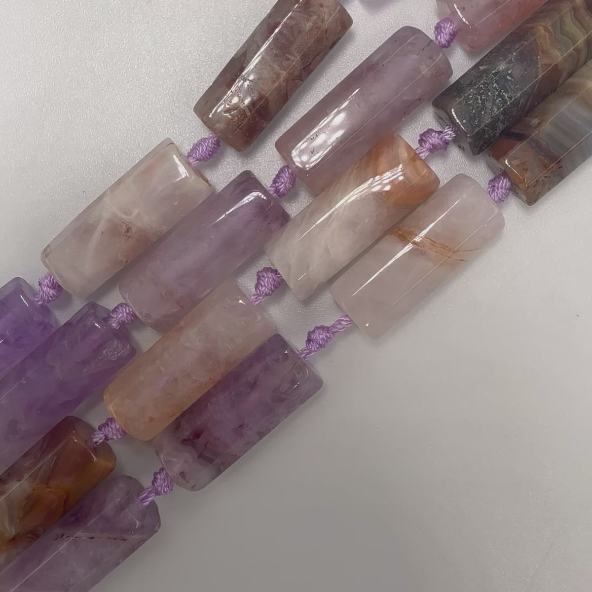 Lace Agate Beads – Purple, Hexagonal (24x8x9mm)