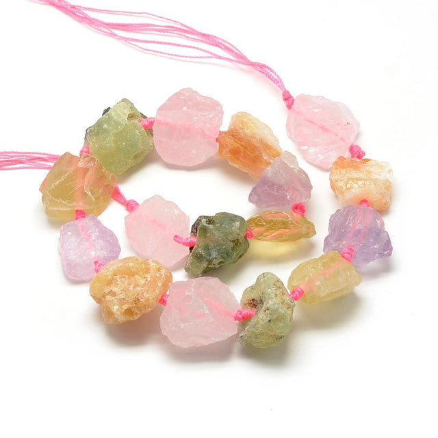 Rå Flerfarvet Kvarts Perler, (10 - 27mm) - Uniq Perler - 113922