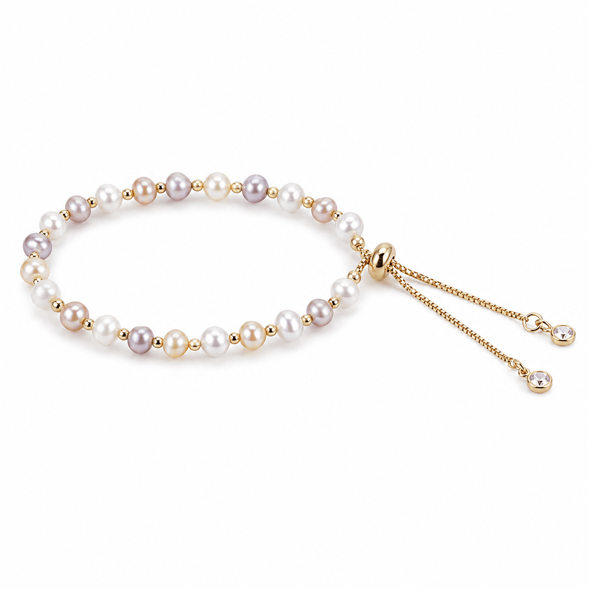 Regulerbar Armbånd med Ferskvandsperler - Pastel Nuancer, (19,5cm) - Uniq Perler - 853578