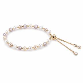 Regulerbar Armbånd med Ferskvandsperler - Pastel Nuancer, (19,5cm) - Uniq Perler - 853578