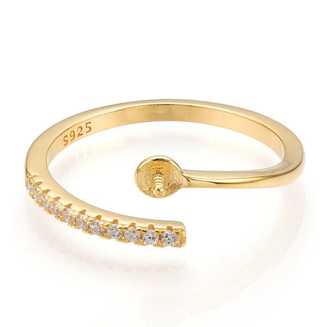 Regulerbar Fingerring Til Topboret/Anboret Perle Af Forgyldt Sterling Sølv - Uniq Perler - 211681