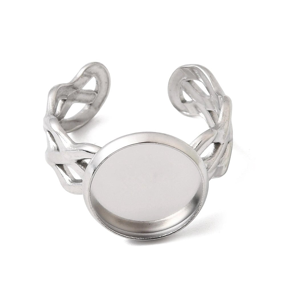 Regulerbar Ring Med Indfatning – Stål (13,5mm, Indfatning 12mm) - Uniq Perler - 123068