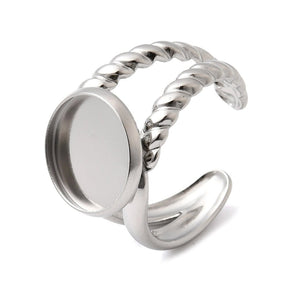Regulerbar Ring Med Indfatning – Stål (14mm, Skål 12mm) - Uniq Perler - 122861