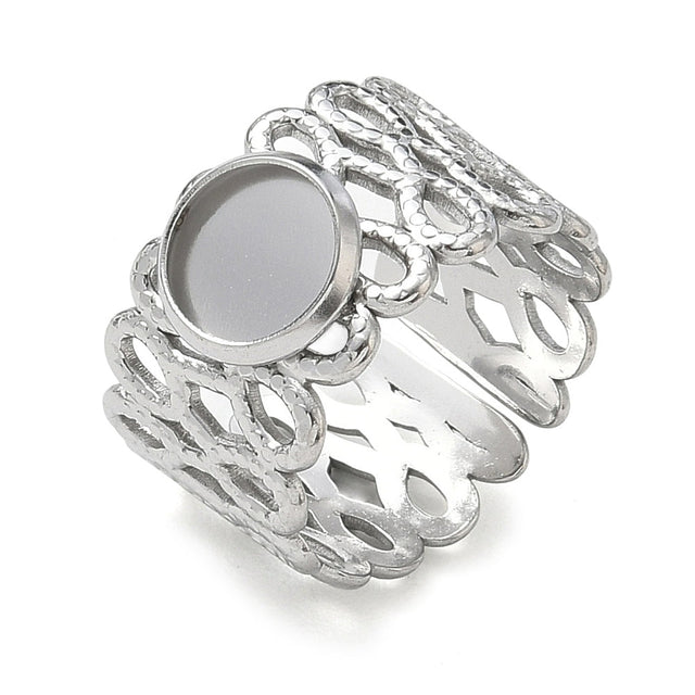 Regulerbar Ring Med Rundt Fatning – Stål (13-18mm) - Uniq Perler - 124596