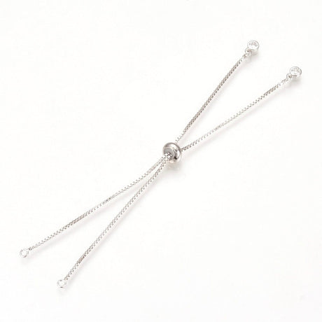 Regulerbar Slider armbånd/Boxkæde Til Mellemled, Platinfarvet Messing Med Zirkonia, (115 - 120mm) - Uniq Perler - 368847