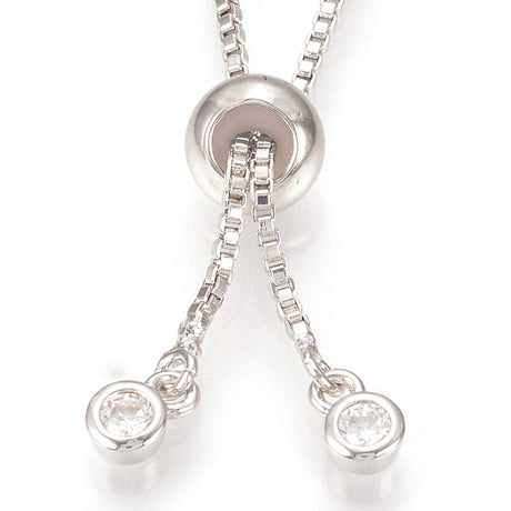 Regulerbar Slider armbånd/Boxkæde Til Mellemled, Platinfarvet Messing Med Zirkonia, (115 - 120mm) - Uniq Perler - 368847