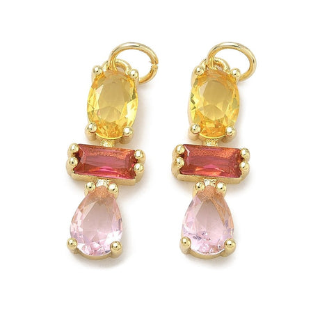 Rektangel Vedhæng – Pink/gul Zirkonia 18K Forgyldt Langtidsholdbar (21mm) - Uniq Perler - 117662