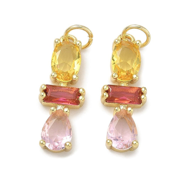 Rektangel Vedhæng – Pink/gul Zirkonia 18K Forgyldt Langtidsholdbar (21mm) - Uniq Perler - 117662