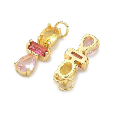 Rektangel Vedhæng – Pink/gul Zirkonia 18K Forgyldt Langtidsholdbar (21mm) - Uniq Perler - 117662