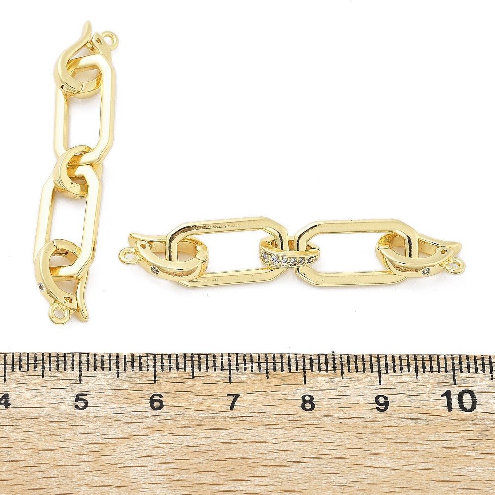 Rektangulær Foldelås Med Zirkonia – 18K Forgyldt Messing (51mm) - Uniq Perler - 122517