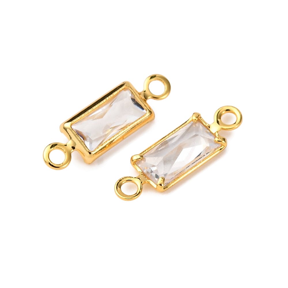 Rektangulær Mellemled Med Klare Zirkonia, Langtidsholdbar Forgyldt (12mm, 2 stk.) - Uniq Perler - 115674