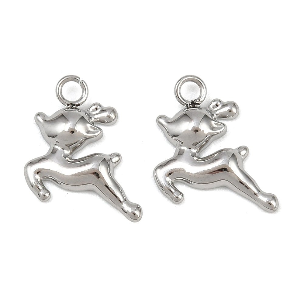 Rensdyr Vedhæng - Stål (12.5x11.5x2.5mm) 2 stk - Uniq Perler - 