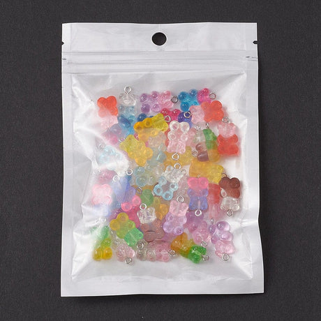 Resin Bamse Vedhæng I Assorteret Farver, 21x11x7mm, 45 stk. - Uniq Perler - 562993