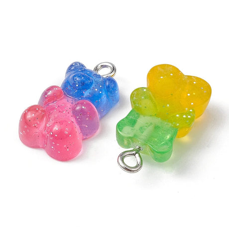 Resin Bamse Vedhæng I Assorteret Farver, 21x11x7mm, 45 stk. - Uniq Perler - 562993