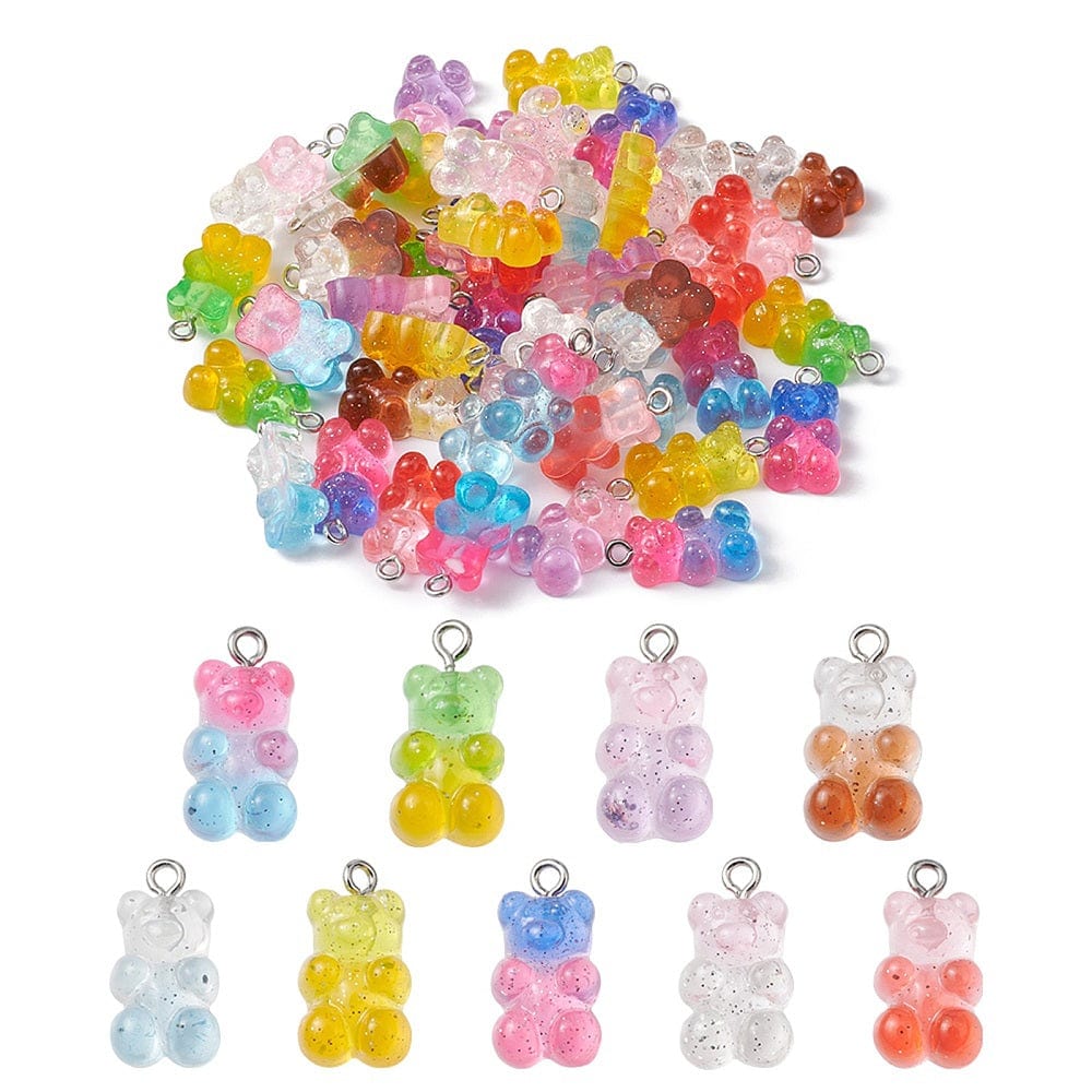 Resin Bamse Vedhæng I Assorteret Farver, 21x11x7mm, 45 stk. - Uniq Perler - 562993