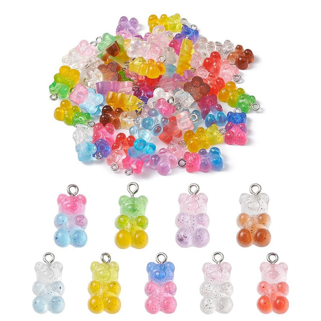 Resin Bamse Vedhæng I Assorteret Farver, 21x11x7mm, 45 stk. - Uniq Perler - 562993