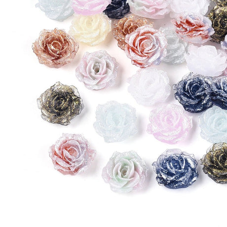 Resin Cabochoner – Blomstermotiv Med Glitter, Farve Mix (9~10x4~5mm) 20 stk. - Uniq Perler - 118883