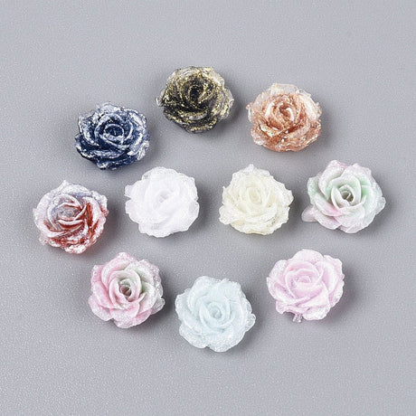 Resin Cabochoner – Blomstermotiv Med Glitter, Farve Mix (9~10x4~5mm) 20 stk. - Uniq Perler - 118883