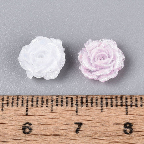Resin Cabochoner – Blomstermotiv Med Glitter, Farve Mix (9~10x4~5mm) 20 stk. - Uniq Perler - 118883
