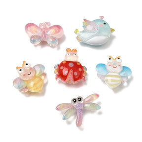 Resin Cabochons Med Glimmer – Farve Mix (12~18x16~22x5~6,5mm) 20 stk. - Uniq Perler - 124287