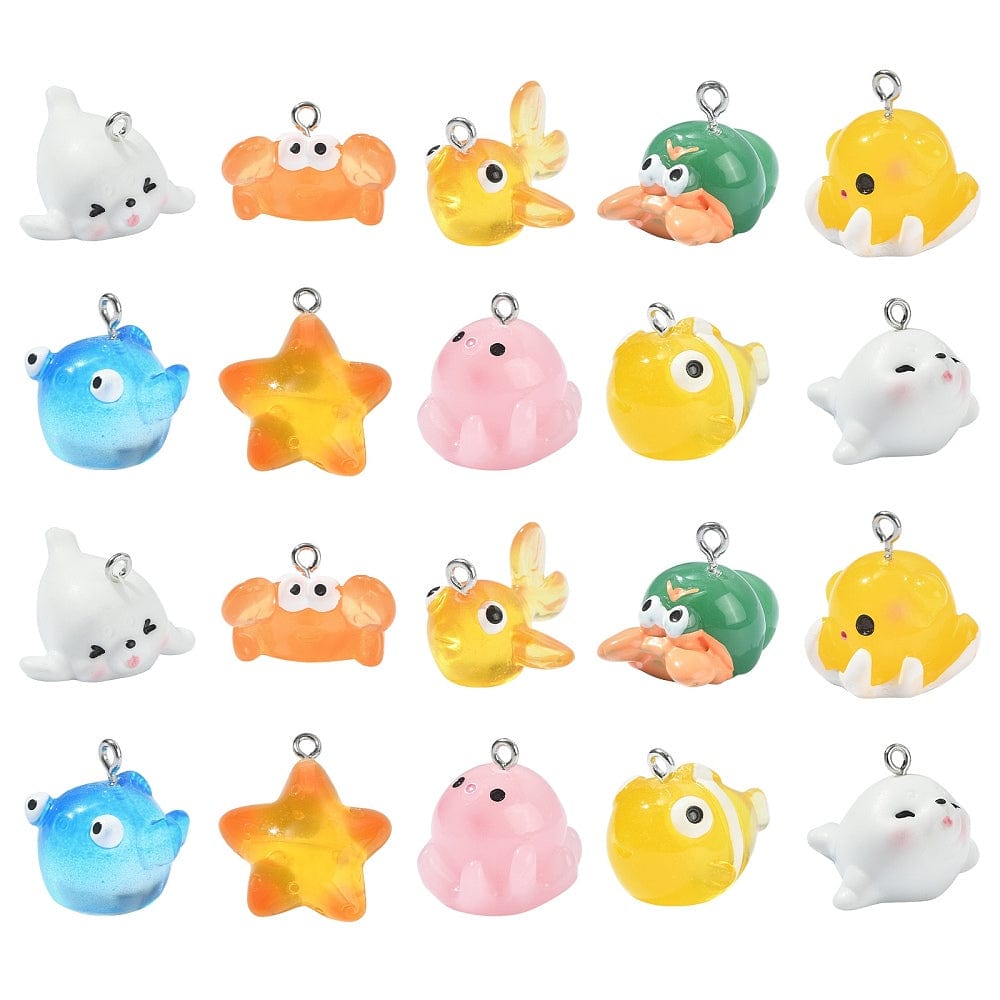 Resin Havdyr Vedhæng, Farve Mix, (20 stk.) - Uniq Perler - 114833