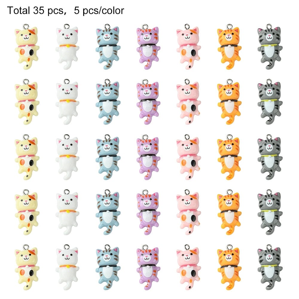 Resin Katte Vedhæng, Farve Mix, 28x15x7mm, (35 stk.) - Uniq Perler - 805856