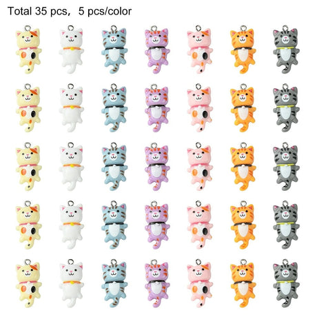 Resin Katte Vedhæng, Farve Mix, 28x15x7mm, (35 stk.) - Uniq Perler - 805856