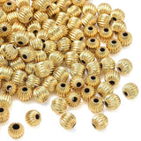Riflede Runde Messing Perler – 18K Langtidsholdbar Forgyldt (6mm) 10 stk. - Uniq Perler - 123955
