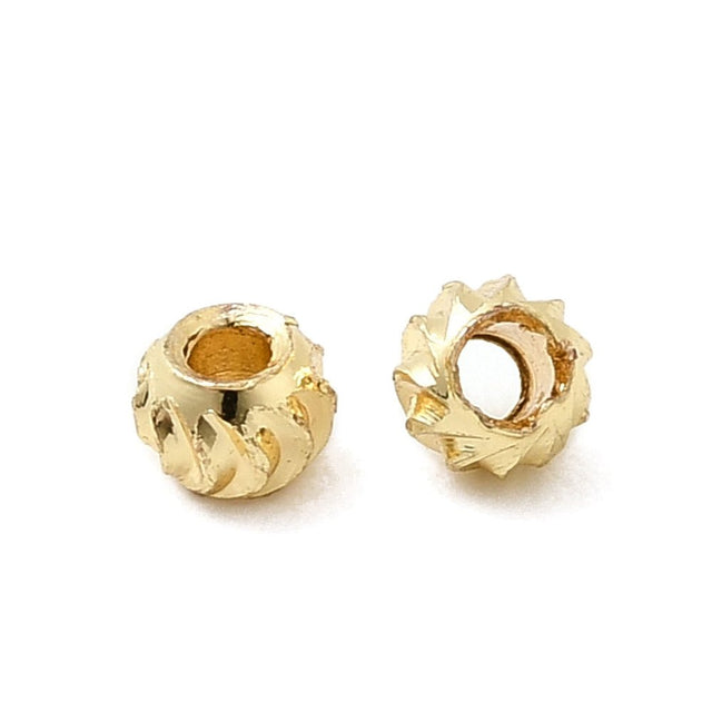 Riflet Runde Messingperler – Langtidsholdbar 18K Forgyldt (3x2mm) 20 stk - Uniq Perler - 