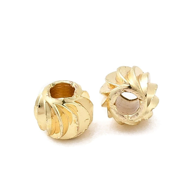 Riflet Runde Messingperler – Langtidsholdbar 18K Forgyldt (4mm) 20 stk - Uniq Perler - 