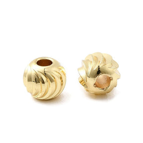 Ribbed Round Brass Beads – Durable 18K Gold-plated (6x5mm) 20 pcs - Uniq Perler - 