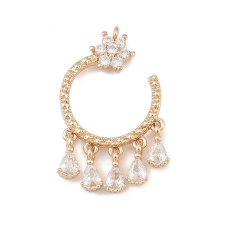 Ringformet Vedhæng – Med Dråber, Langtidsholdbar Forgyldt (17x31mm) - Uniq Perler - 