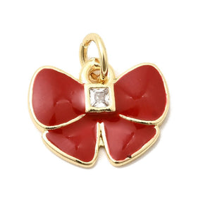 Red Ribbon Pendant – Zirconia and Enamel (11x14.5mm) - Uniq Perler - 117312